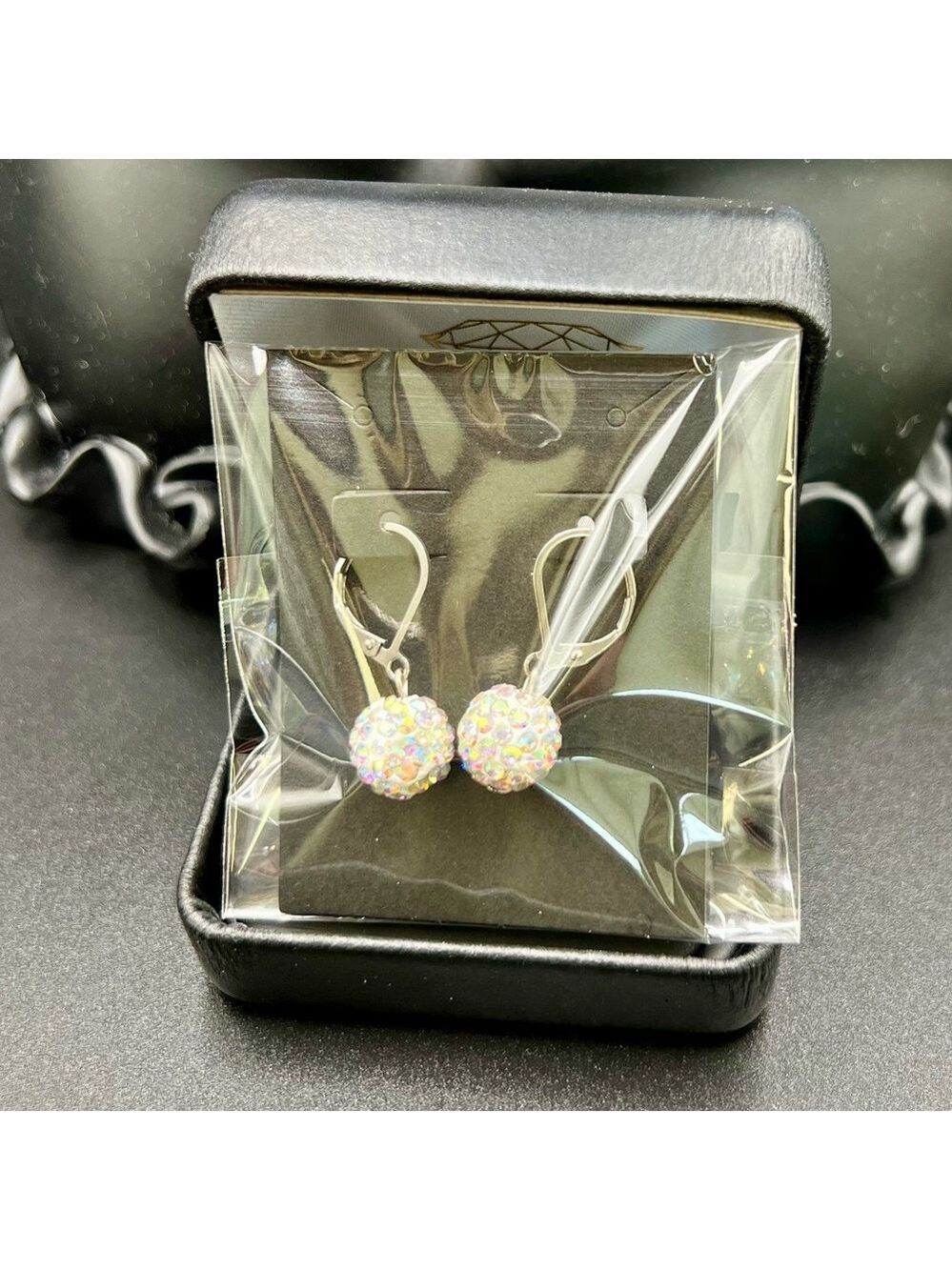 NWT Harriet Ave Jewels Iridescent Rhinestone Bead Silver Minimalist Earr… - Picture 4 of 5